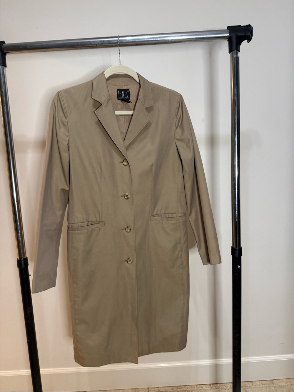 INC International Concepts Long Tan Single-Breasted Trench Coat